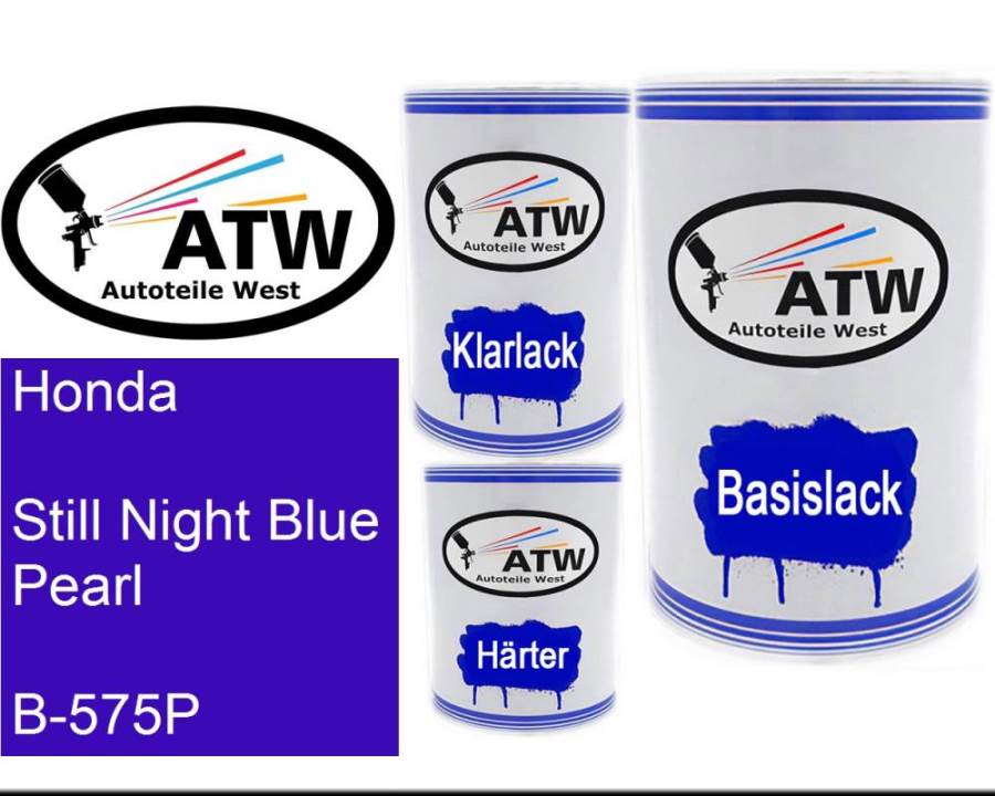 Honda, Still Night Blue Pearl, B-575P: 500ml Lackdose + 500ml Klarlack + 250ml Härter - Set, von ATW Autoteile West.